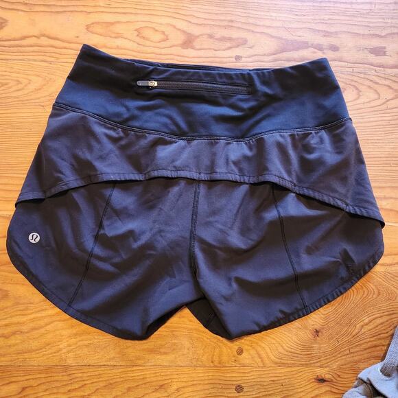 LULULEMON WOMENS LOT SPEED UP HR HIGH RISE SHORTS LINED BLACK BLUE SZ 9 RUNNING - Picture 2 of 9